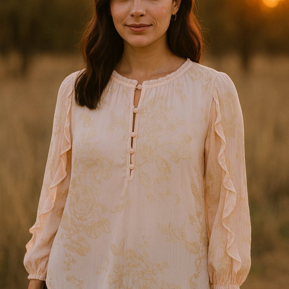 LC Lauren Conrad Blush Ruffle Floral Blouse Small